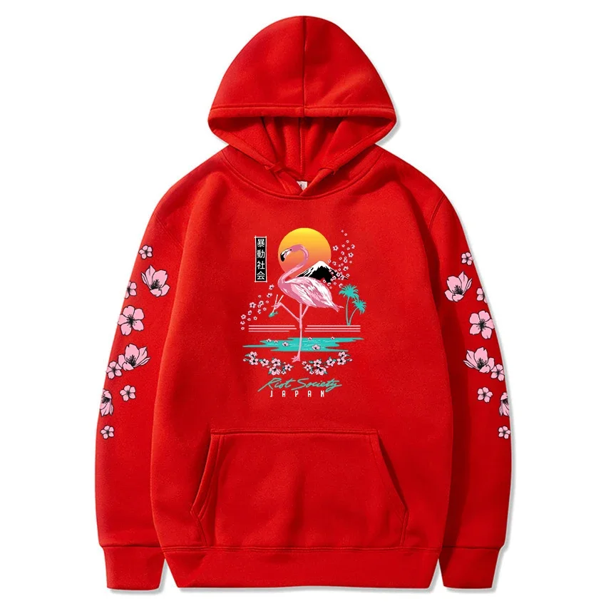 Graphic Hoodies Men/Women Streetwear Flamingo Cherry Blossom Printing Oversized Sweatshirt Hip Hop Fashion Tops Unisex Colors12