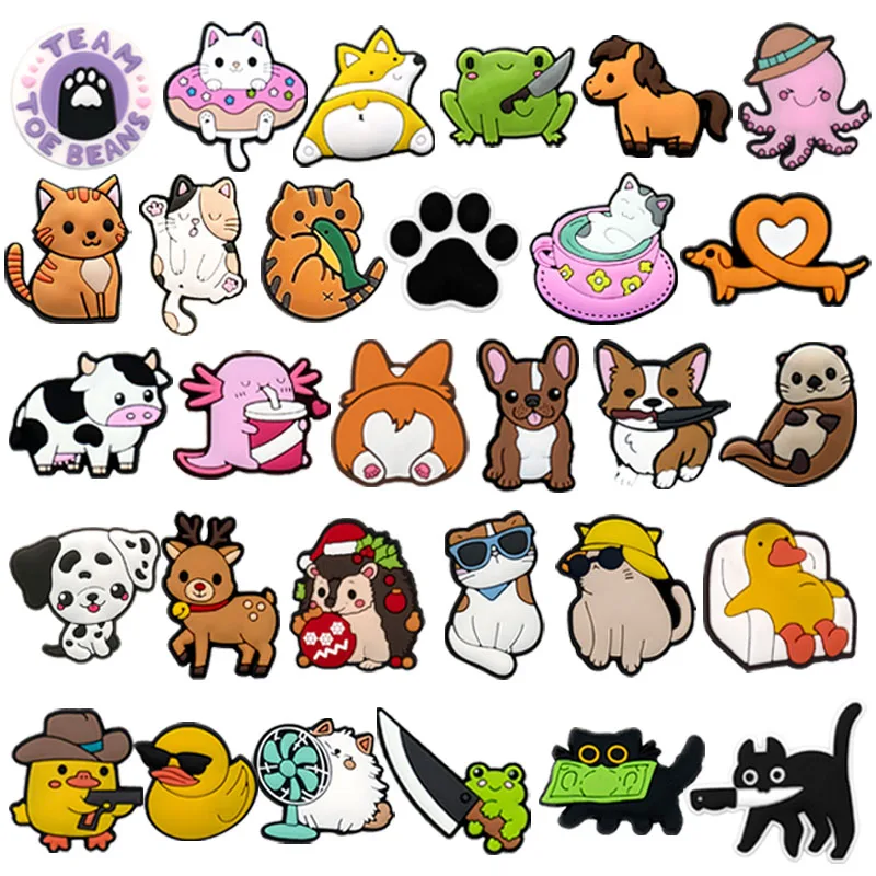1/30pcs Cartoon Animals Shoe Charms Pandas Salamander Horse Shoe Decorations Ducks Cats Pins For Women Girls Kids Clog Buckles