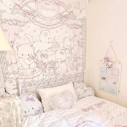 Kawaii Home Decor Wall Hanging Tapestry Anime Pink Cartoon Tapestry Wall Bedroom Background Decor Cute Fashion Lady Tapestries
