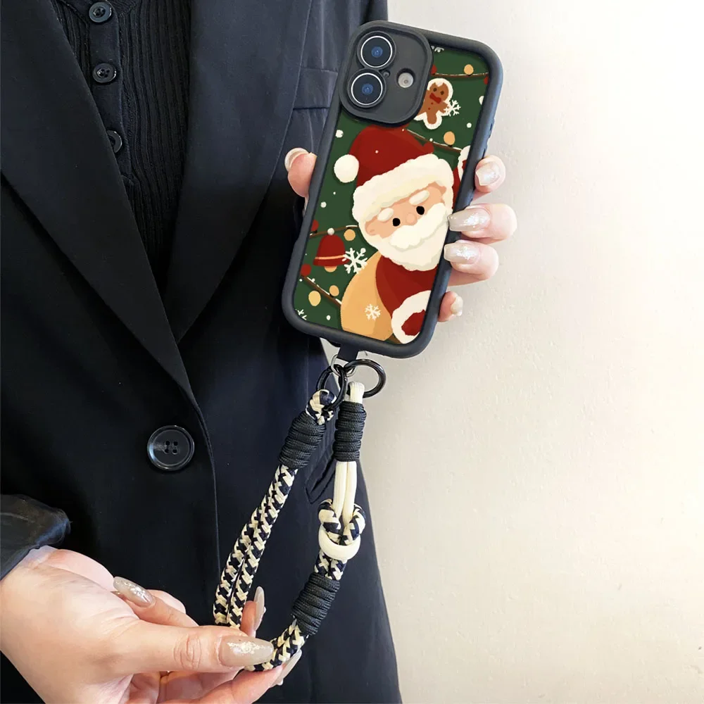 2025 natal papai noel caso para samsung s25 s24 s23 s22 s21 plus ultra s23 s24 fe corrente de pulso crossbody cordão capa do telefone