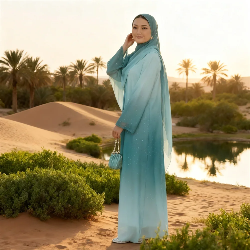 

Eid Kimono Open Abayas for Women Dubai Cardigan Gradient Color Jalabiya Kebaya Caftan Marocain Femme Robe Islam Jalabiya Kaftan