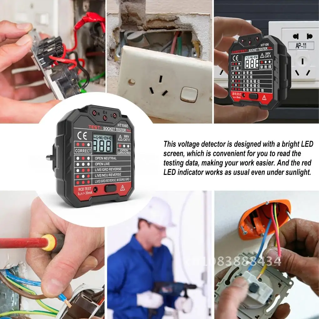 Socket Tester Backlight LED Digital Display Zero Line Check Detector Meter Circuit Checker Voltmeter for School Laboratory