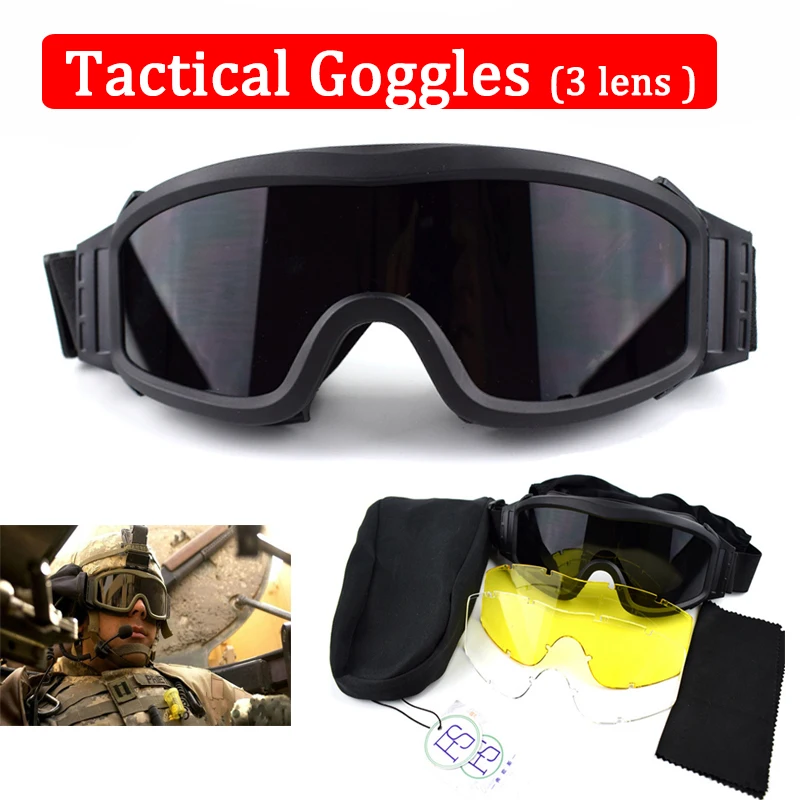 Outdoor Tactical Goggles for Men, Eye Protection Sunglasses, Army Training Goggles, CS Shockproof Sports Air Gun Glasses