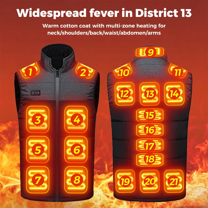 Heated Vest 21 Heating Zones Large Area Warmth Waterproof Washable 3 Modes Winter Fishing Hunting Camping Coat For Men Women - view 2