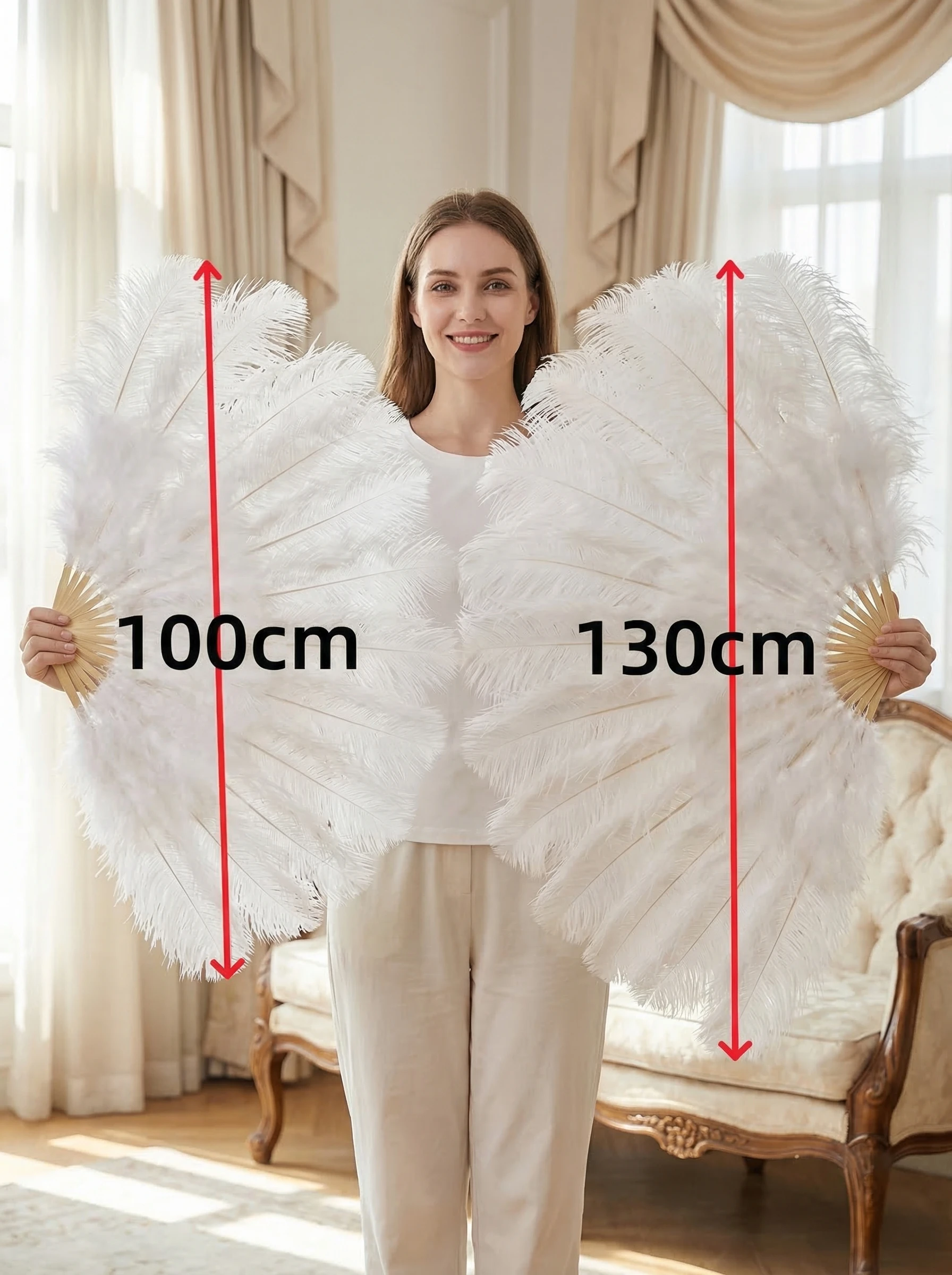 100/130Cm Big Pink Ostrich Feather Dance Fans Foldable Hand Held Plume Fan Decorate Halloween Party Belly Craft Accessories