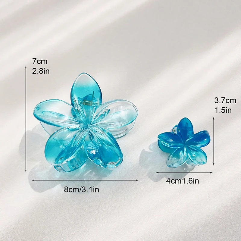 3pcs Shiny Ombre Translucent Blue Frangipani Flower Hair Claws, Big & Small Size, Beachy Spring/Summer Hair Clip Accessories image 4