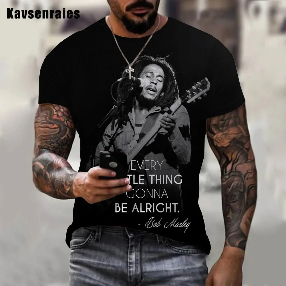 Men\'s T-shirts Cool Rock Bob Marley 3d Print O-neck Short Sleeve Street Hip-hop Shirt Oversized Tops & Tees Men Clothing