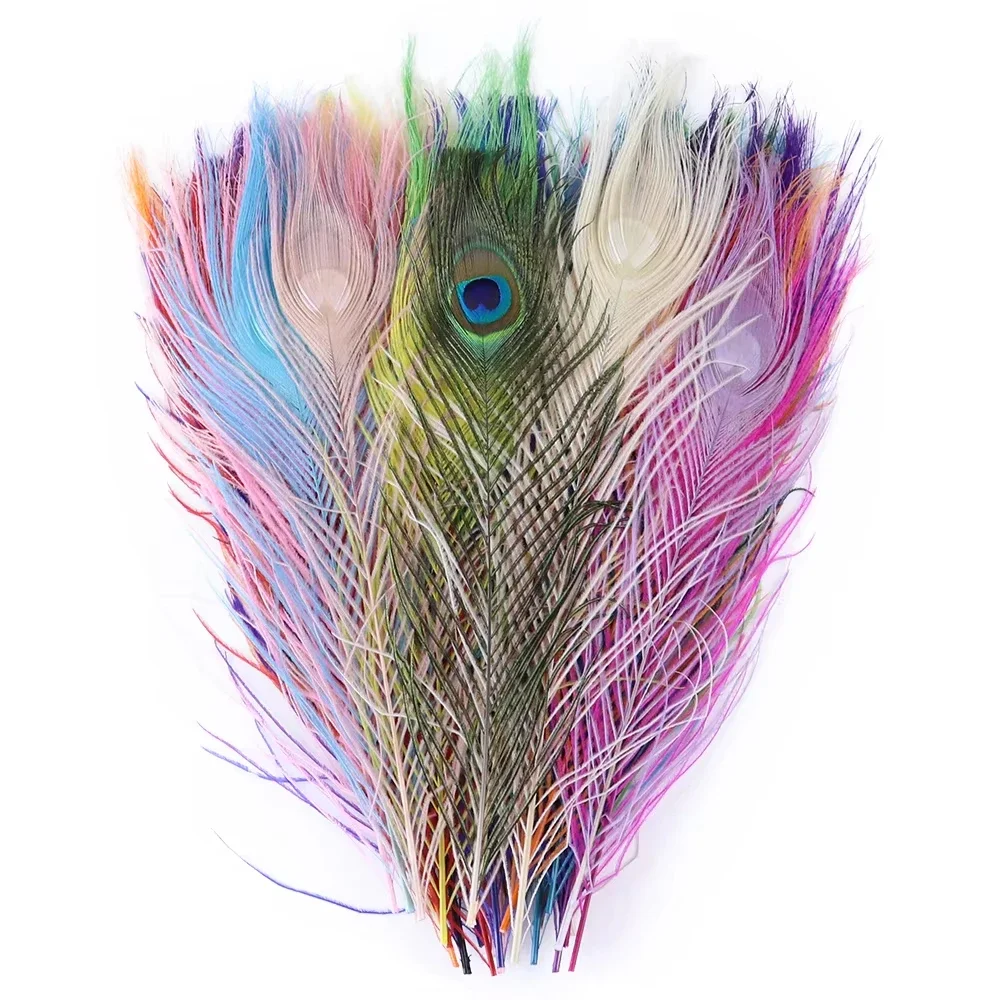 Penas de pavão coloridas de 25-30cm, 10 unidades/saco, pluma de pavão para artesanato, decoração de carnaval, plumas