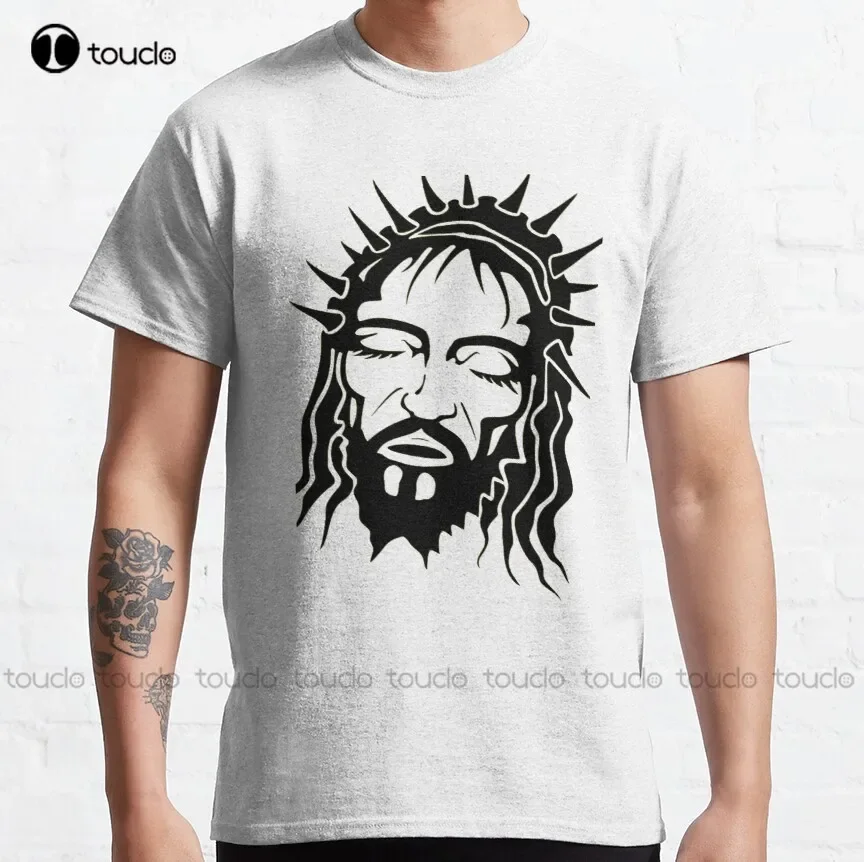 Jesus Face On The Cross Of Calvary   Classic T-Shirt Swim Shirt Harajuku Streetwear Custom Aldult Teen Unisex Christmas Gift New