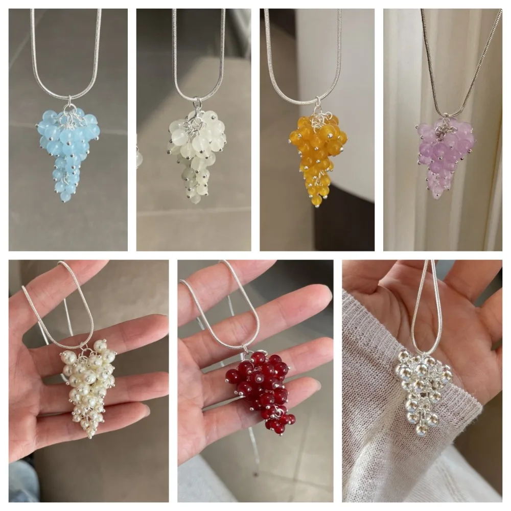 العصرية مجوهرات العنب العنقودية قلادة فضية خمر العنب قلادة قلادة الإبداعية موضة اللؤلؤ العنب سترة سلسلة الصيف