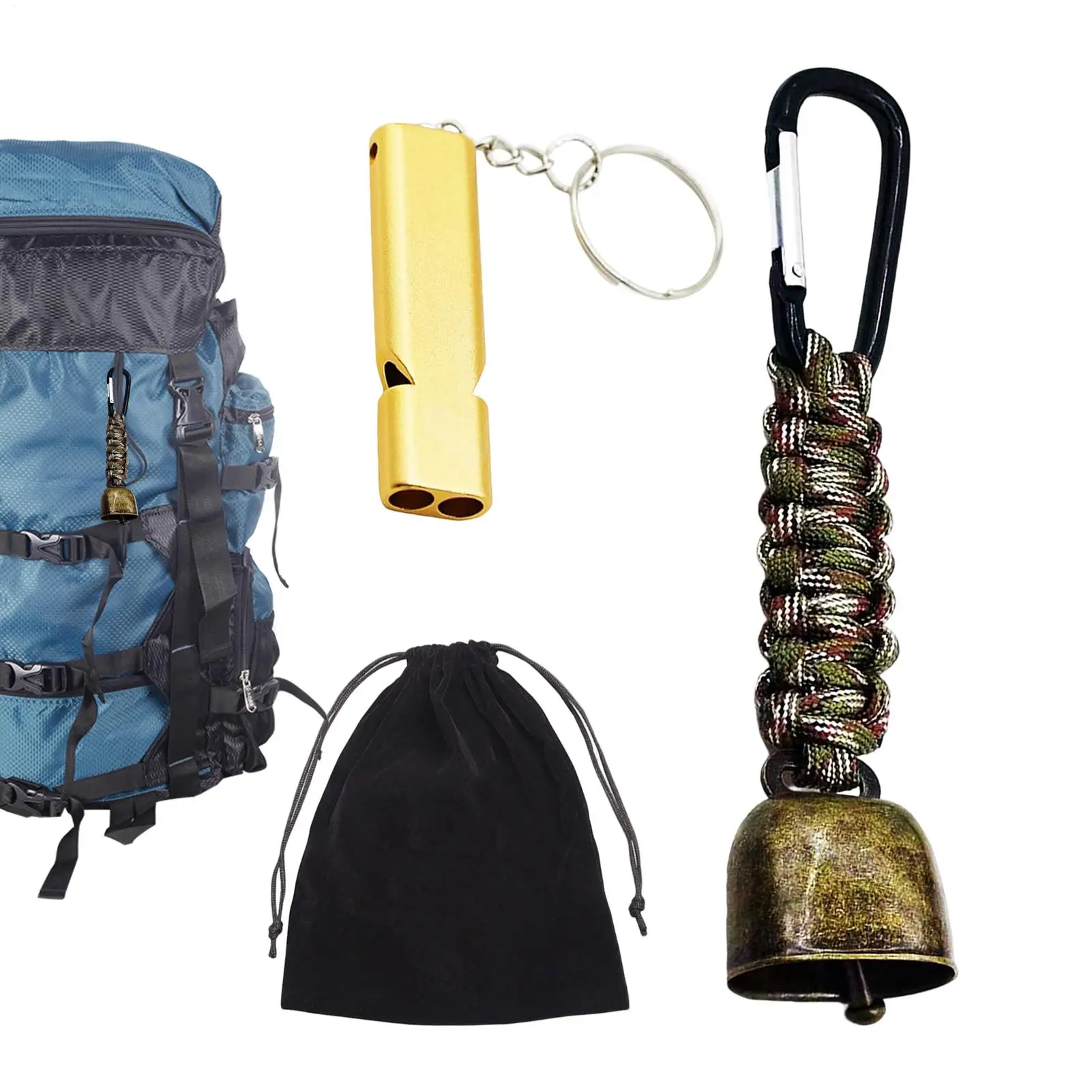 2 in 1 Bear Bell & Survival Whistle Hiking Safety Gear for Wildlife Alert, Camping, Backpacking, Mountaineering