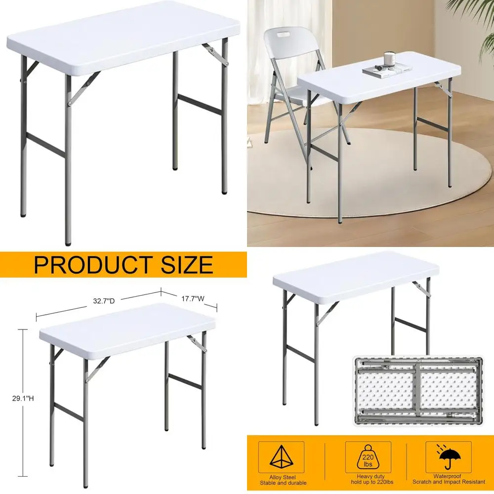

Портативный всепогодный пластиковый складной стол для внутреннего и наружного использования, прочный HDPE и сталь, подходит для кемпинга, белый
