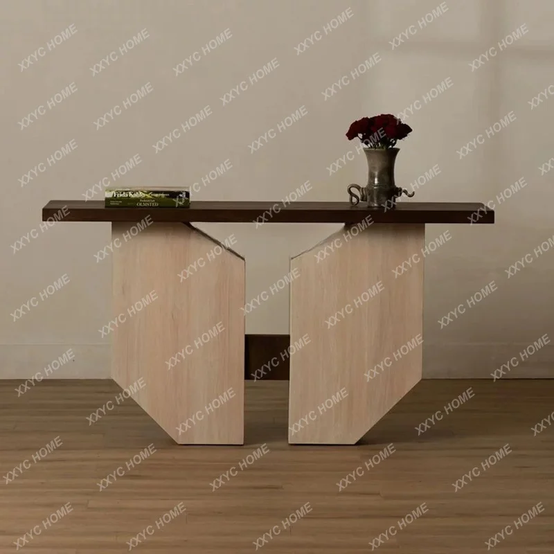 Retro Solid Wood Entryway Table Mid Century Modern Console Table for Hallway Corridor Decor