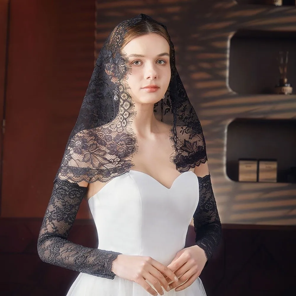 

Дышащая кружевная мантилья-шарф с цветочным узором для молитв, свадеб и вечеринок