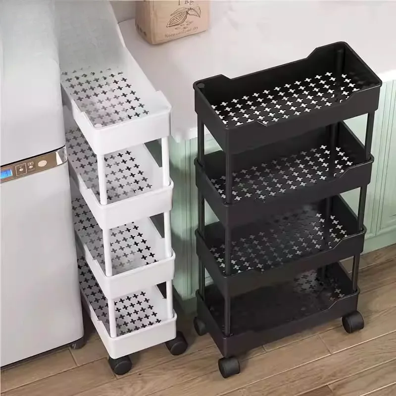 Carrinho Organizador Multiuso de Chão com Várias Camadas para Cozinha e Banheiro, Suporte Lateral Estreito para Geladeira, Carrinho Pequeno para Lanch