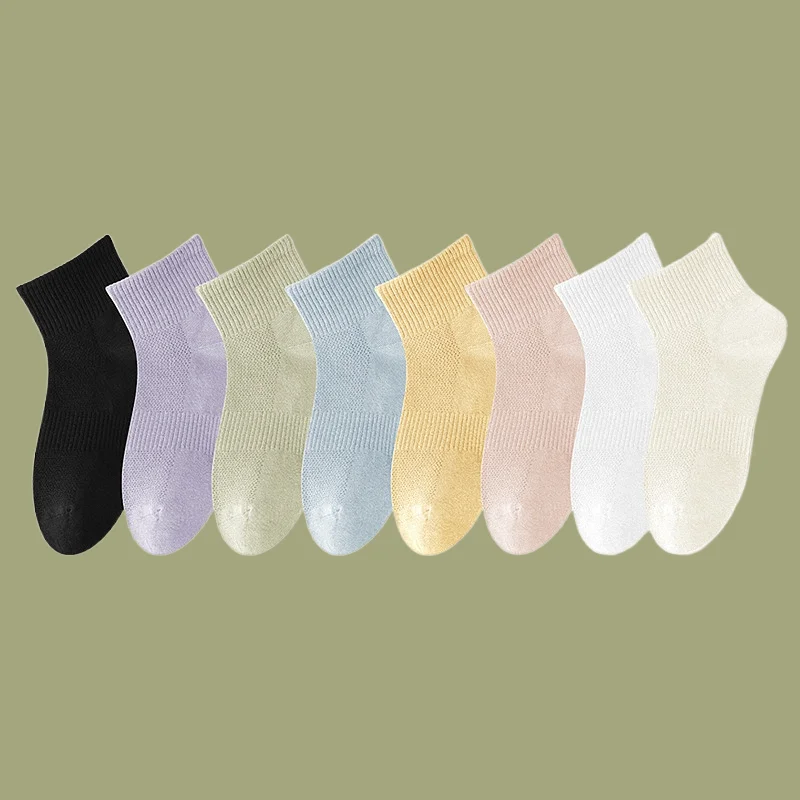 

5/10 Pairs Women's Breathable Casual Short Socks Non Slip Pure Cotton Odor Sweat Resistant Comfortable Mesh Women's Short Socks