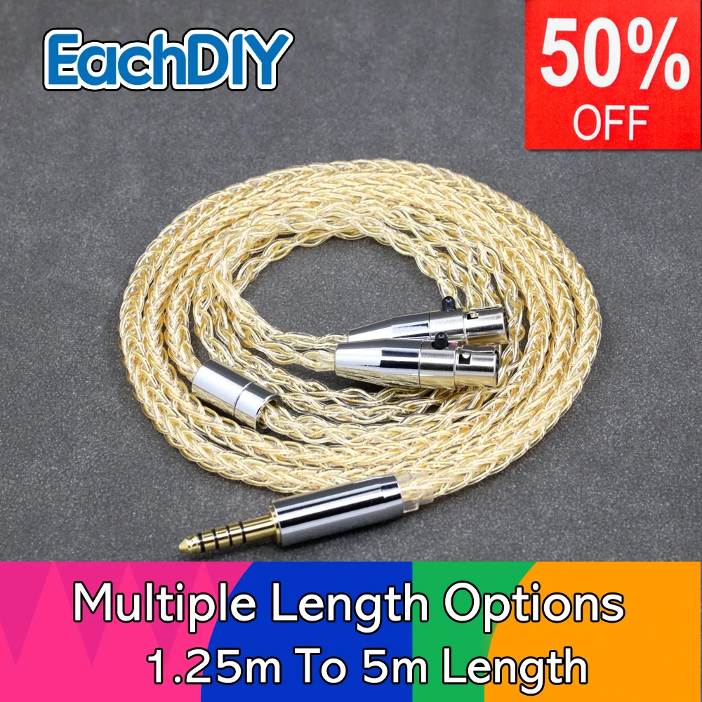 24k Gold Plated Earphone Cable 8 Core 99% 7n Pure Silver For Monolith M1570 Over Ear Open Back Balance Planar Headphone LN008436