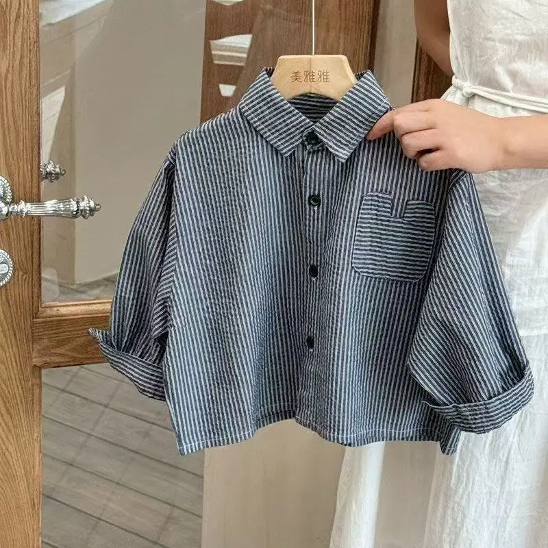 2026 Children's Shirt Baby Striped Bottom Boys' Korean Western Style Shirt Trendy Spring/Summer Autumn Jacket