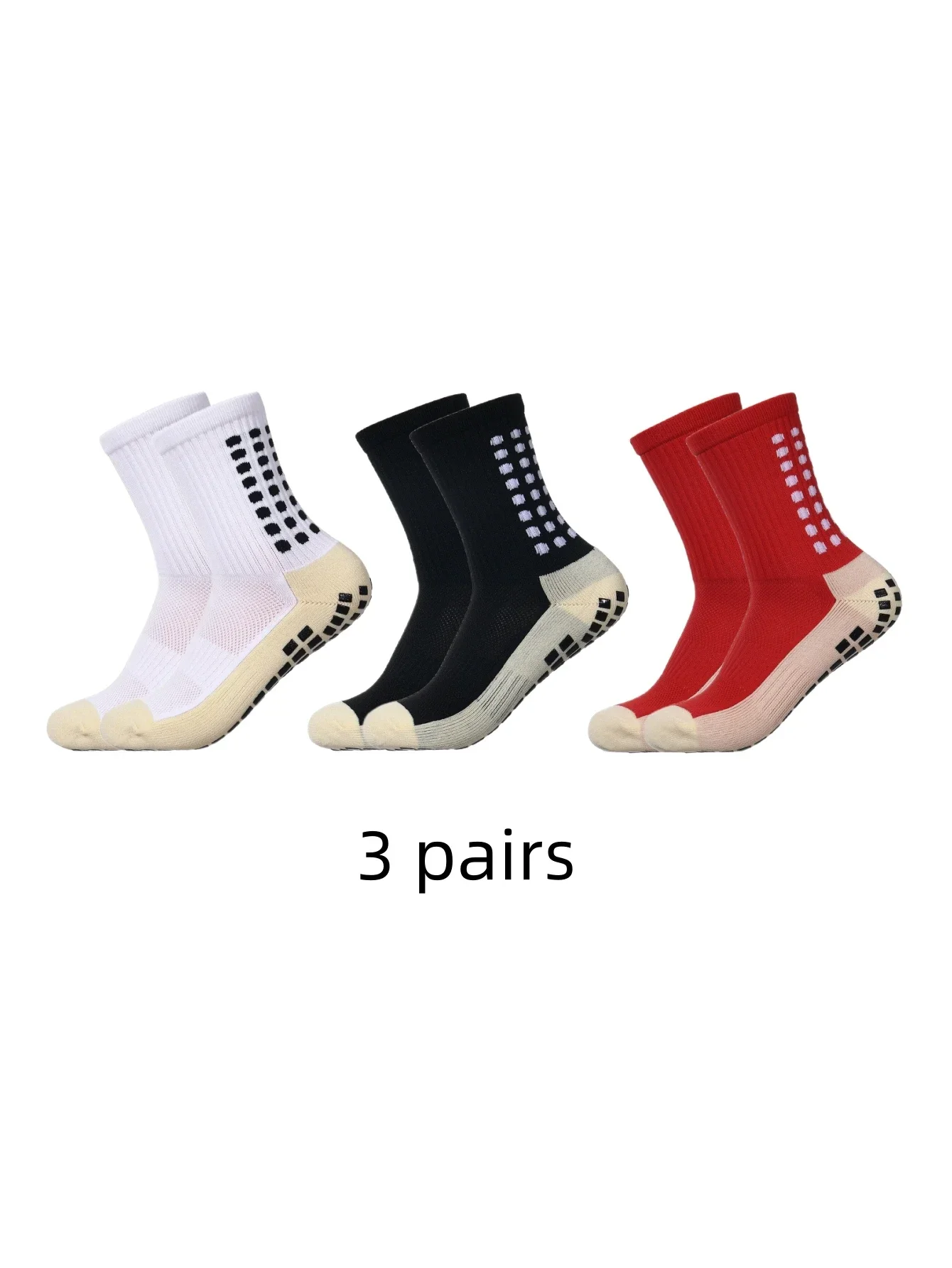 

3 Pairs of Classic Mid Length Football Socks for Children and Women's Anti-skid Sweat Absorbing Towel Bottom Sports