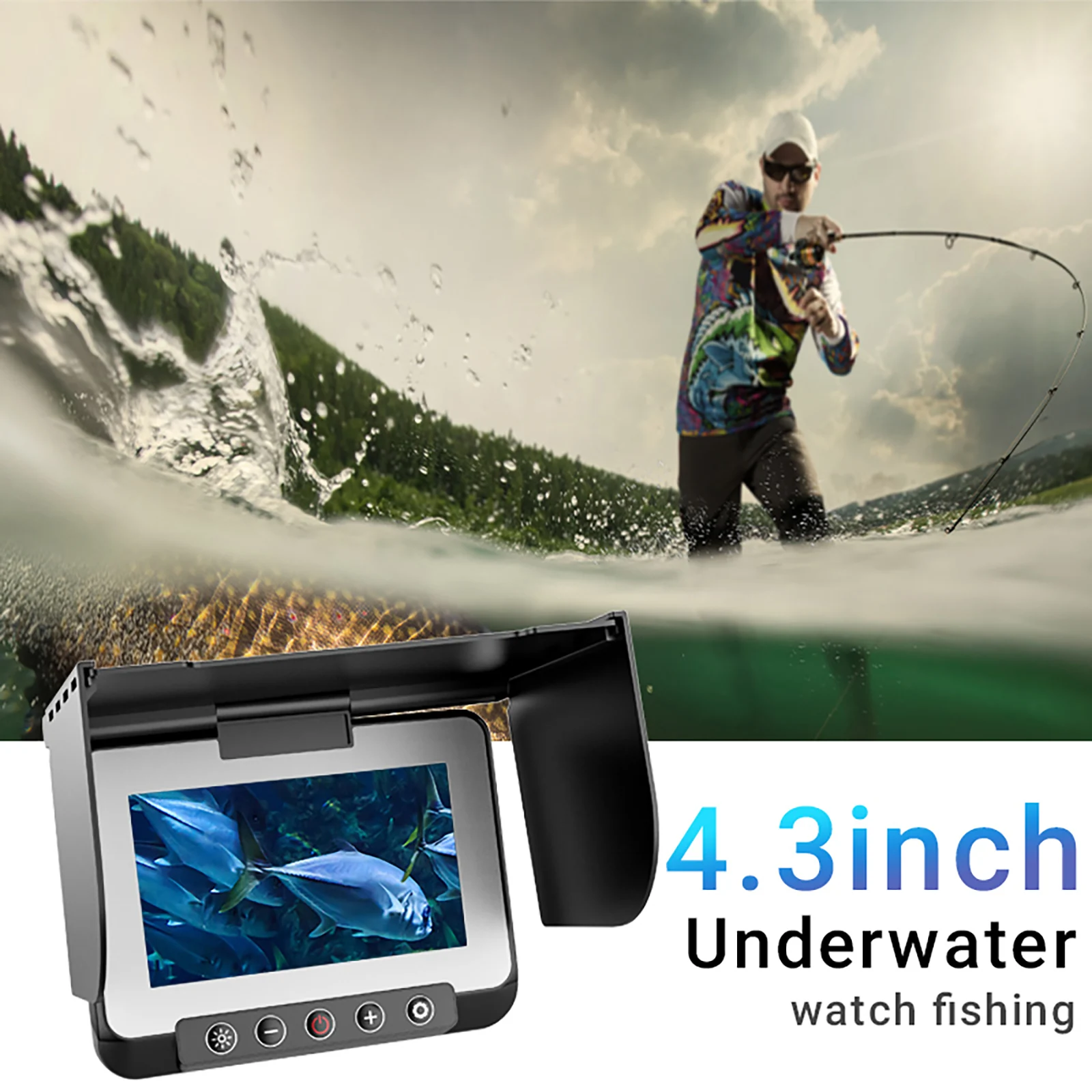 Câmera de pesca subaquática 1080P HD Câmera de pesca LCD de 4,3 polegadas com bateria de 5000mAh Ferramentas de pesca portáteis com visão noturna