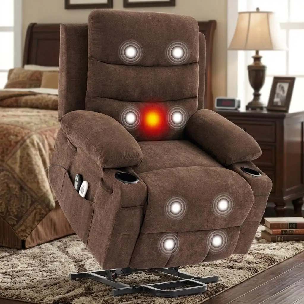 Garvee Oversized Power Lift Recliner Chair Stretch Recliner Chair  for Big & Tall Adults Electric Stand Assist, Massage & Heat, USB Charging, Dual Cup Holders - Wide 54Inch Seatn