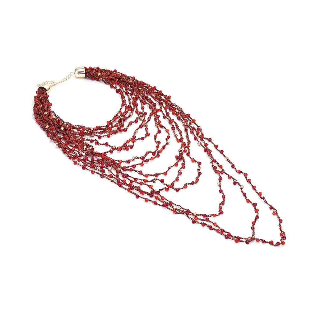 2024 New Necklace Vintage Red Beaded Tassel Pendant Necklace for Women Multilayer Ethnic Style Choker Necklace Jewelry