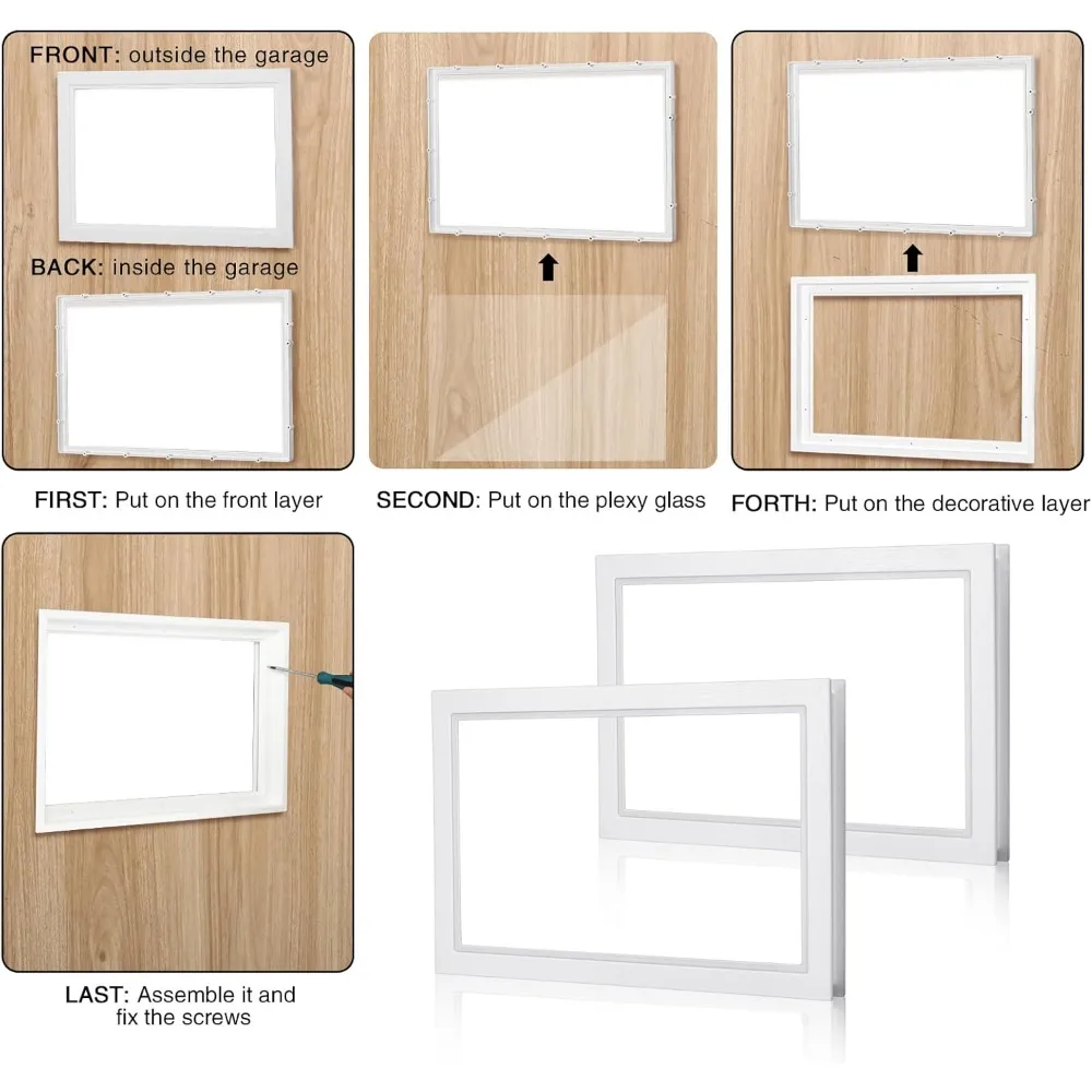 4 Pcs Garage Door Windows Vinyl with UV Resistant Plexy Glass Garage Door Windows Inserts(Style2)