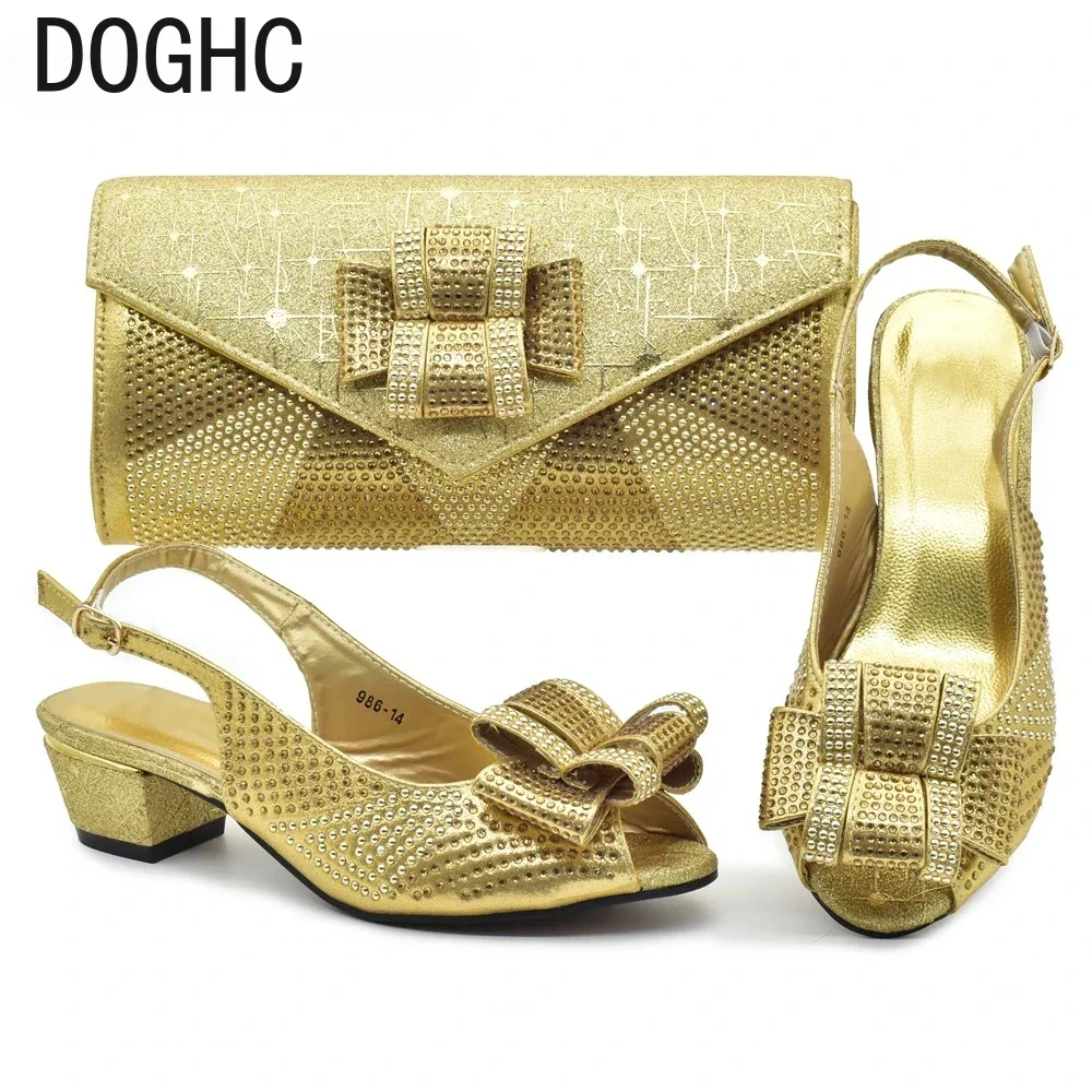 

Latest Shoes and Bag Set for Women 2024 Plus Size Heels 43 Low Heels Italian Women Shoes with Bag Set Decorated with Rhinestone