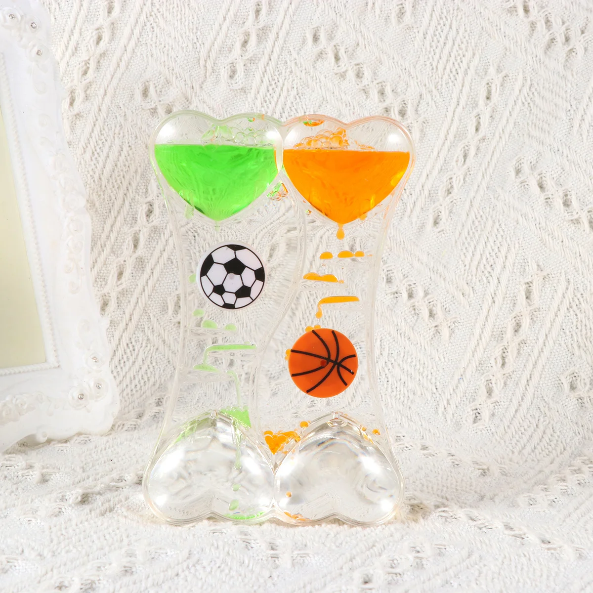 

Double Peach Heart Oil Leak Timer Orange Green Glass Hourglass Ornament Valentine'S Day Gift Desktop Decor Timer Tool