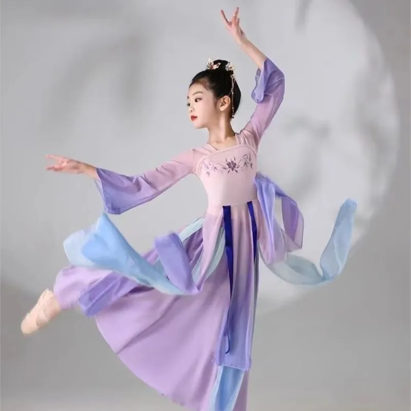 

2024 Children's Classical Dancing Uniform Creative Chinese Dance Girl Ethnic Dance Fan Dance Practice Performance Costume LF928