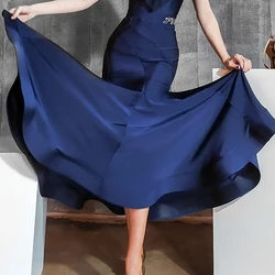 2024 New Modern Dance Skirts For Women National Standard Dance Clothing Blue Black Big Swing Skirts Ballroom Dance Wear DN18597