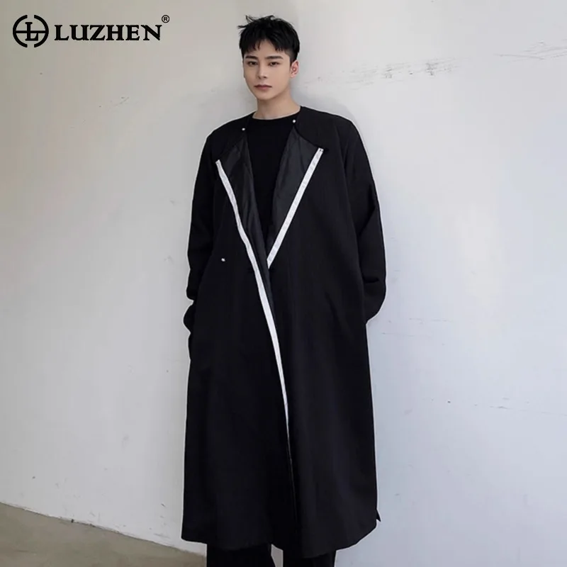 

LUZHEN Turn-down Collar Patchwork Color Contrast Stripe Patchwork Windbreaker Coat Men's 2025 New Elegant Casual Trench JY4569