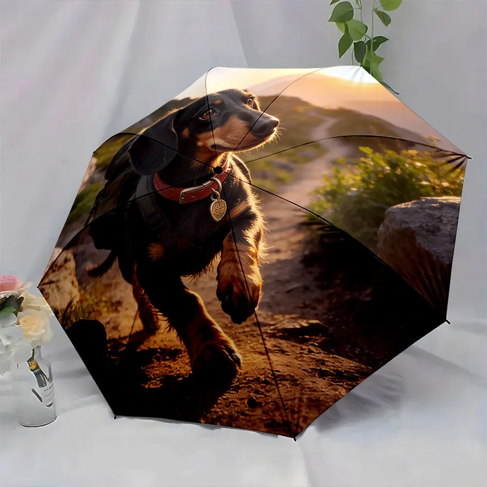 1PC Adventure Awaits: A Dog's Journey Captured on Umbrella Print 8 Iron Ribs Folding Umbrella Auto-Open Fashion Sunshade