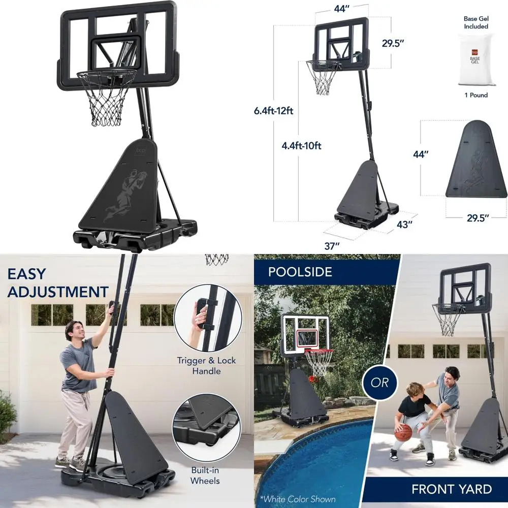 Draagbaar basketbalringsysteem met verstelbare hoogte, onbreekbaar bord, balretour en basis voor regelgeving