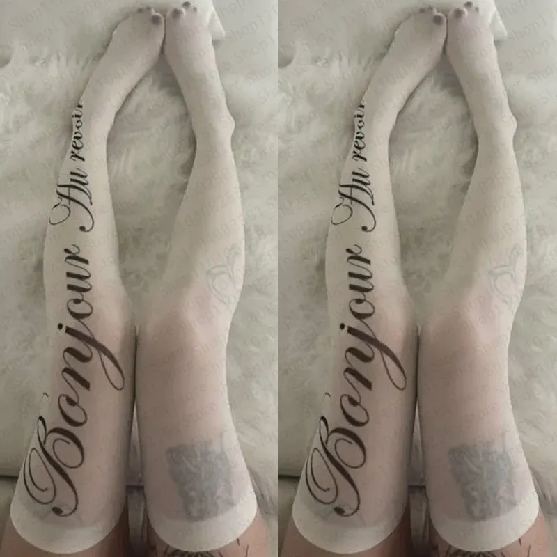

White Punk Vintage Letter Print Long Socks Harajuku Over Knee Thigh High Stockings Cosplay Cute Graffiti Sock Kawaii y2K Style