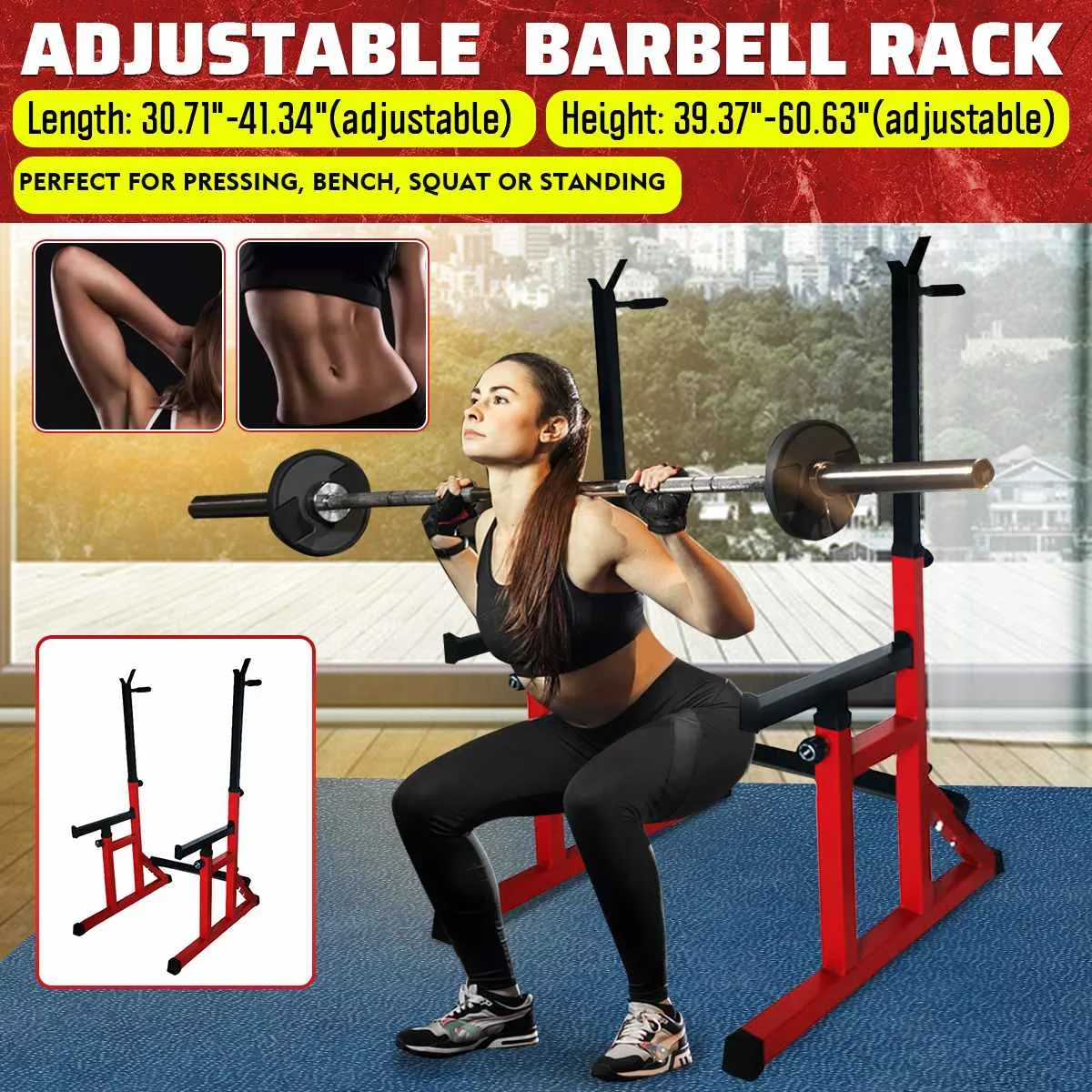 Gym Multifunction Adjustable Squat Rack Steel Weight Lifting Dip Stand Barbell Racks Strength Training Workout Fitness Equipment