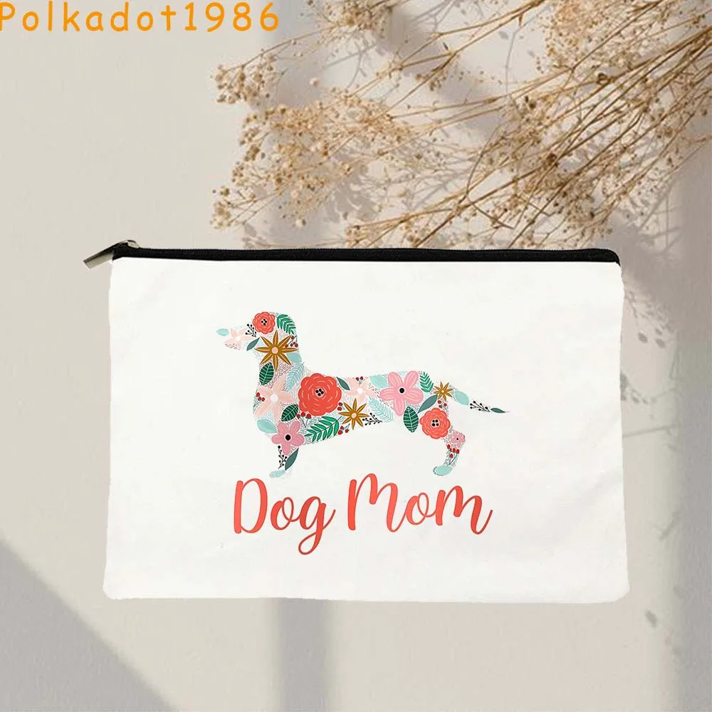 

Funny Dachshund Silhouette Dog Canvas Cosmetic Bags Makeup Bag Floral Heart English Nope French Bulldog Pencil Case Zipper Pouch