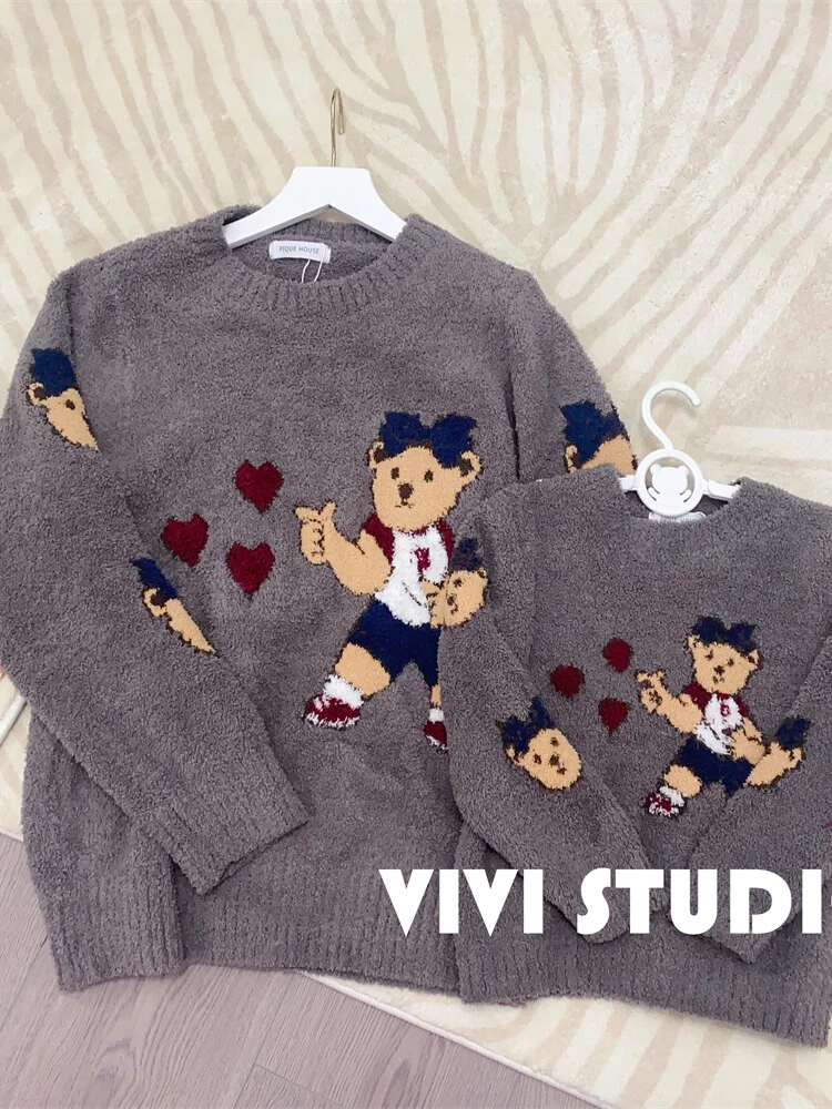 

Зимний утепленный комплект домашней одежды с капюшоном и милым мультяшным медведем, женская пижама с длинными брюками для дома, семейный комплект (для родителей и детей)