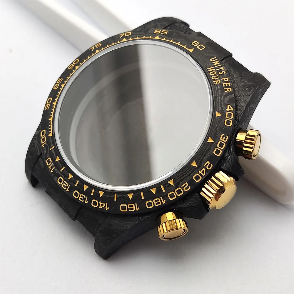 38mm Carbon fiber watch case 4130 case Waterproof sapphire glass VK63 case Men's watch case fit VK63 4130 Movement Watch parts image 3