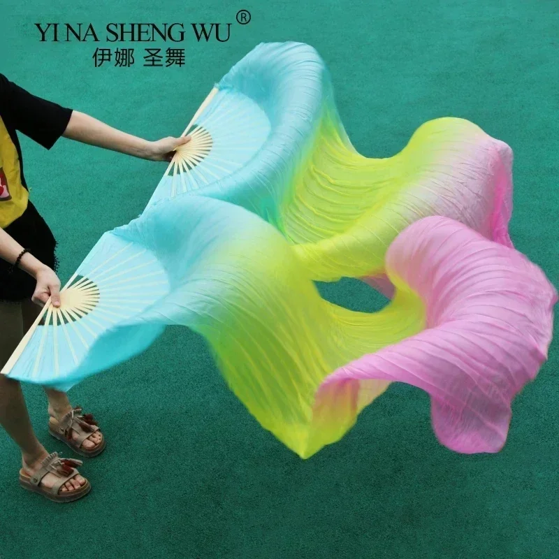 

Веера из натурального шелка для танцев, реквизит для выступлений, шелковые веера с бамбуковыми спицами, ручной работы, окрашенные в градиентных цветах, для китайского танца живота, для сценических шоу