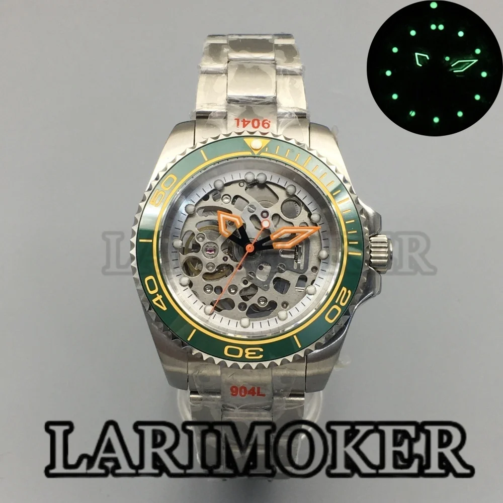 LARIMOKER NH70 Sports Men's Diving Watch Waterproof Glow Transparent Hollow Dial Sapphire Glass Stainless Steel Watch