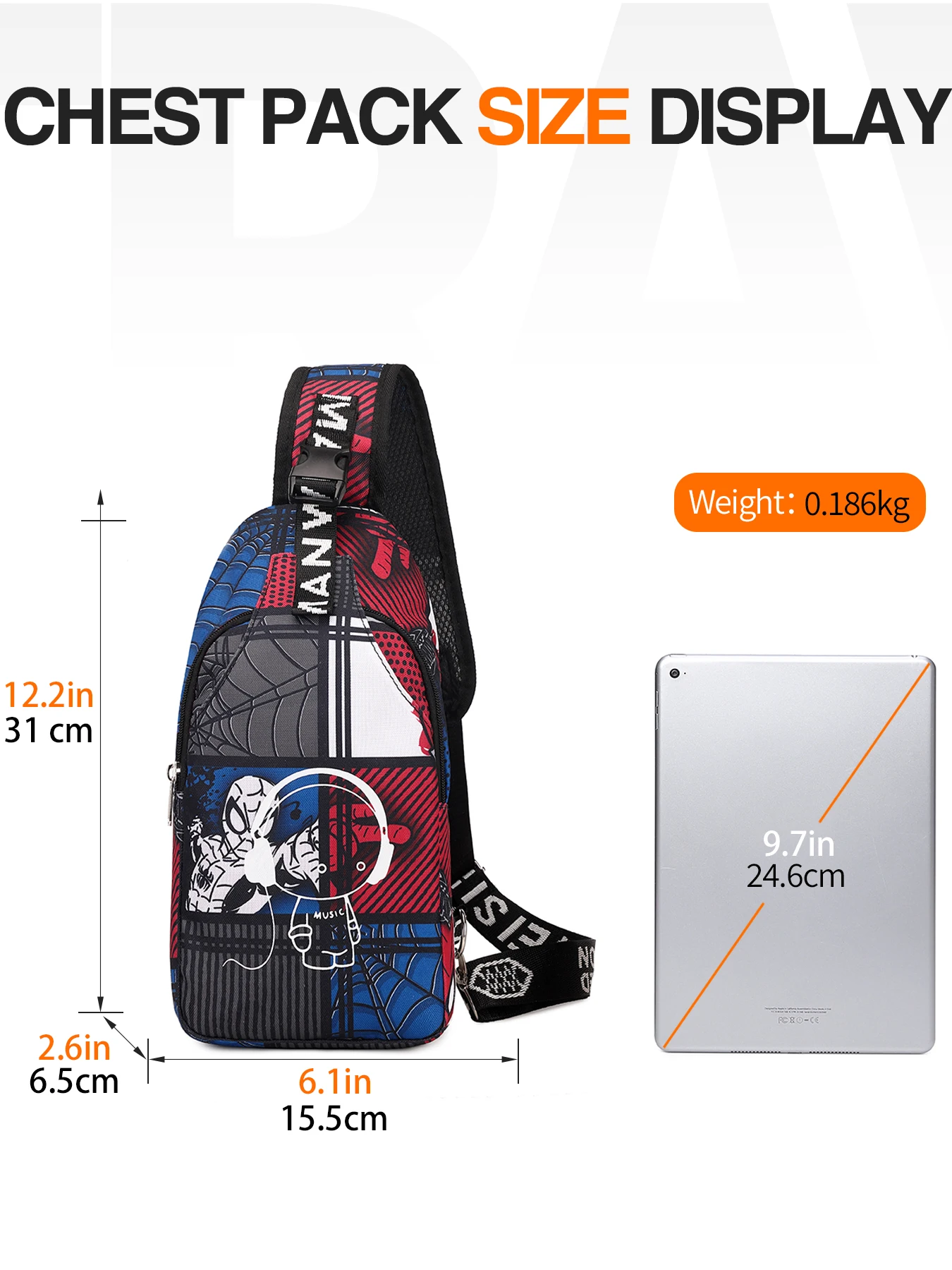 Men\'s Fashion Printed Chest Bag Casual Sports Bag Running Shoulder Crossbody Bag Cell Phone Bag Lightweight