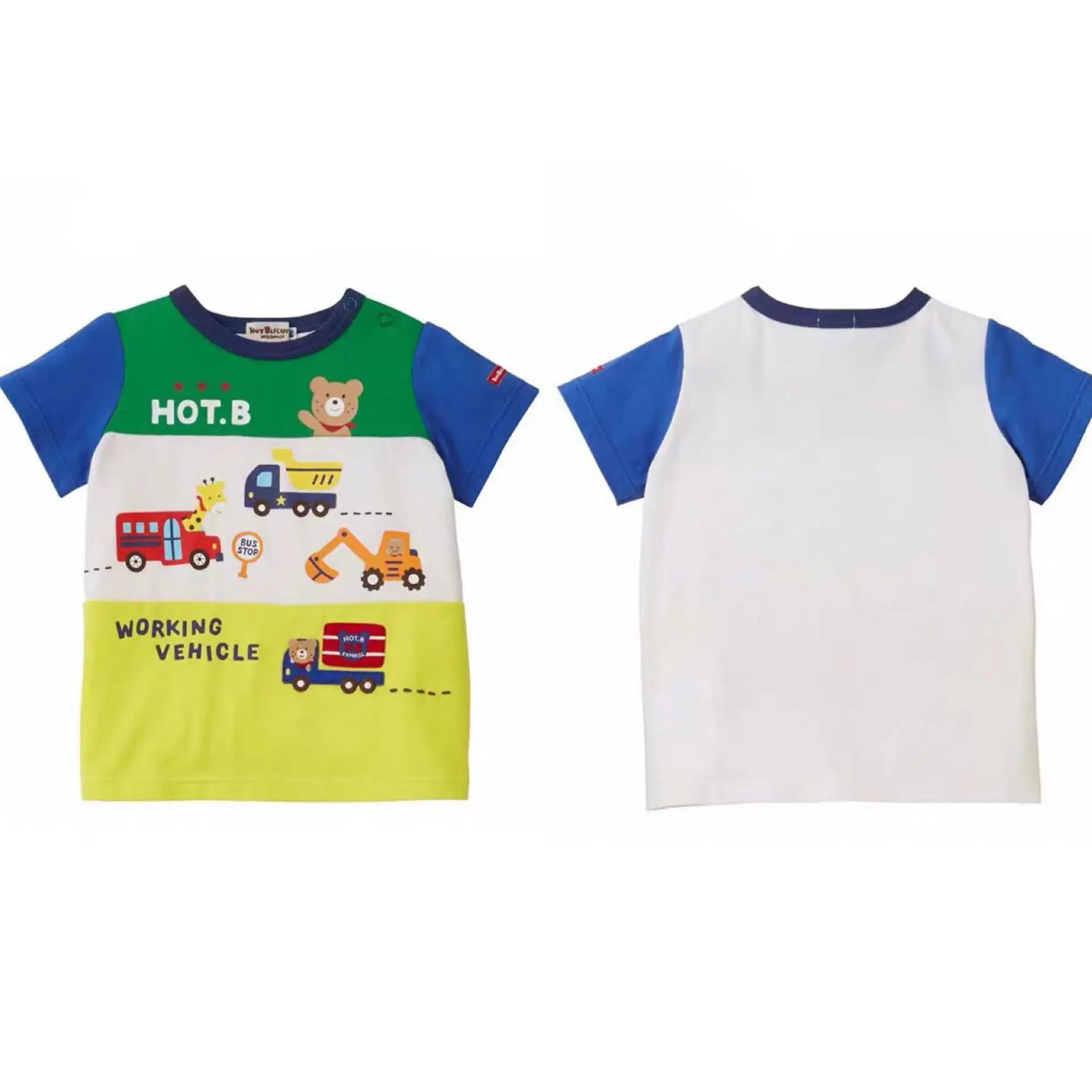 

Boys Short Sleeve T-Shirt Construction Vehicle Theme Print Vibrant Color Block Soft 100% Cotton Comfort Fit & Breathable 80-130