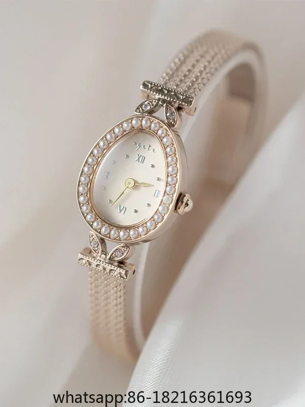 Agete retro watch, female niche, high-end natural pearl bracelet watch, light luxury, fashionable and minimalist quartz watch