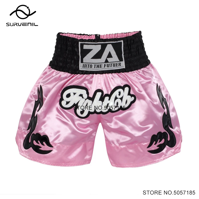 Pink Boxing Shorts Womens Muay Thai Shorts Men Child Silk Satin Breathable Gym Cage Fighting Grappling Kickboxing Fight Pants