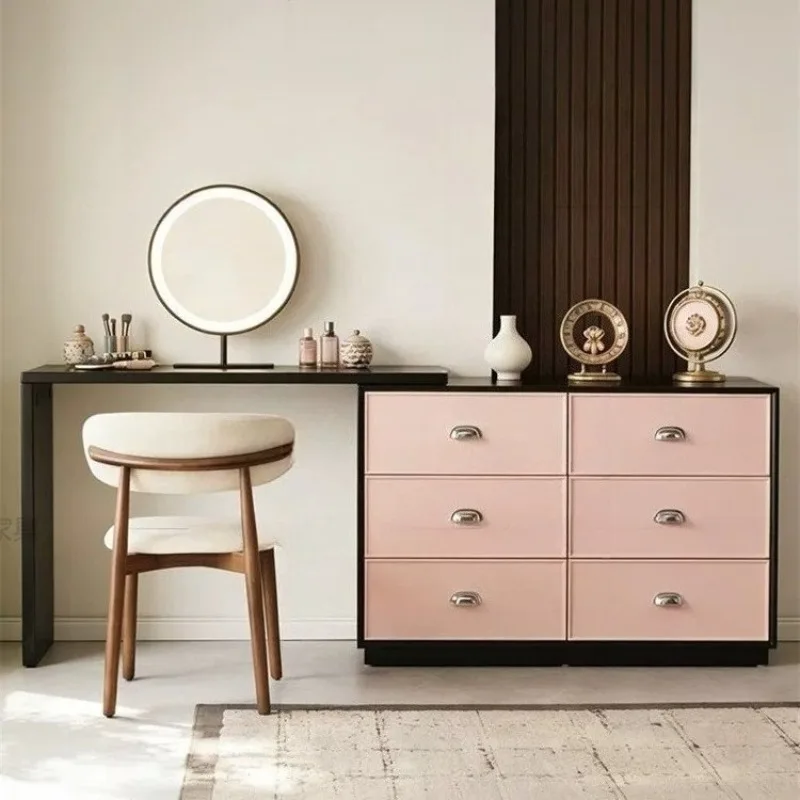 Pink Mirror Dressing Table Drawers Stool Wooden Woman Chairs Makeup Table Corner Baby Cajoneras Para Ropa Bedroom Furniture