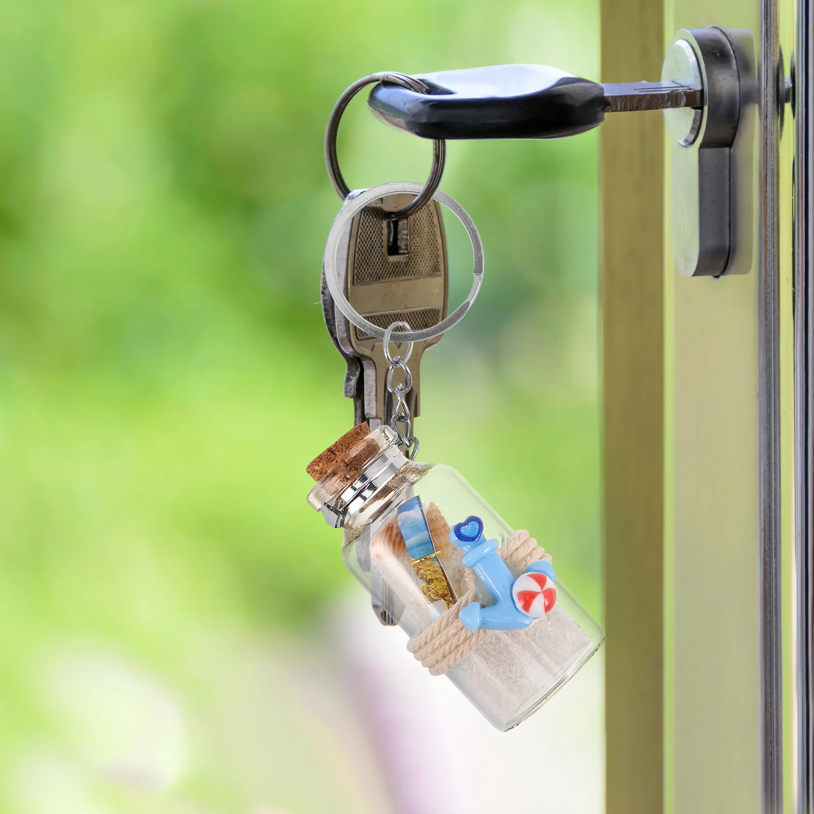 

Liquid Sand Bottle Ornament Flowing Sand Wishing Bottle Anchor Keychain Charm for Purse Backpack Mini Glass Jar Decorative
