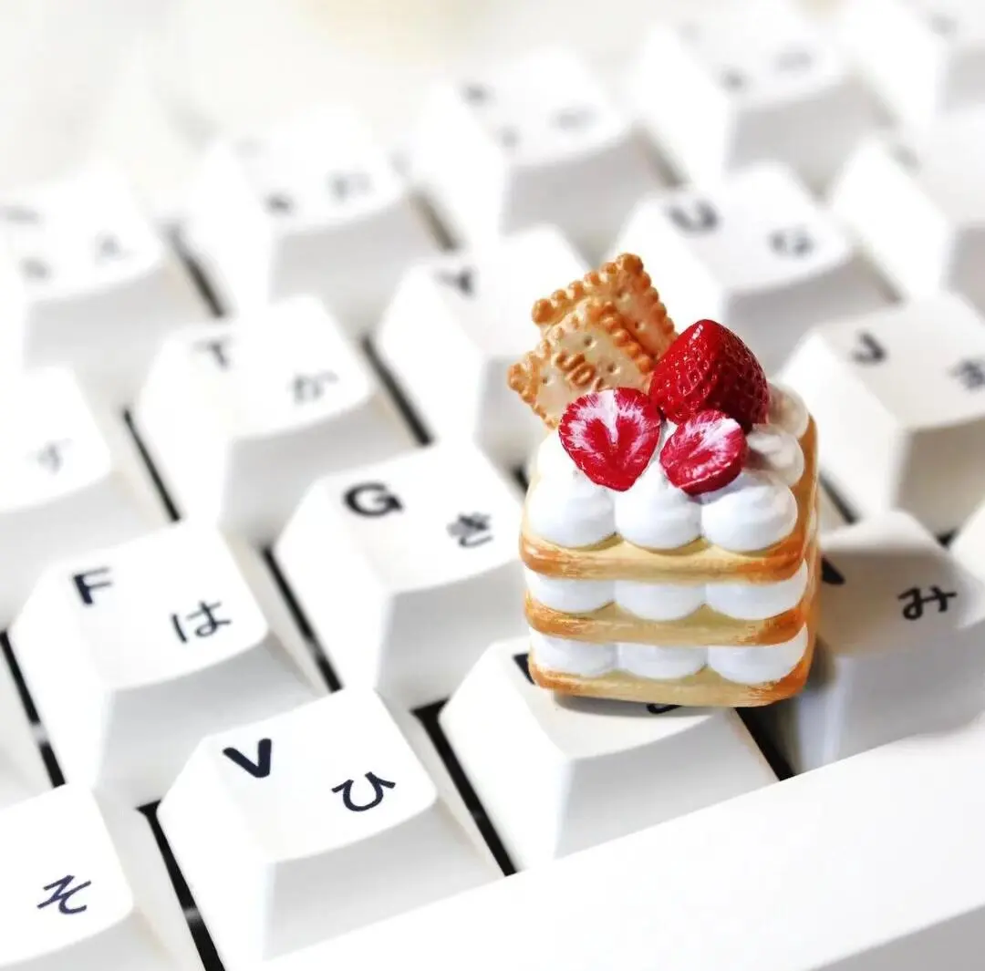 Cream Strawberry Pancake Resin Keycap Mini Simulated Food Ornament Custom Decor Accessory For MX Mechanical Keyboard