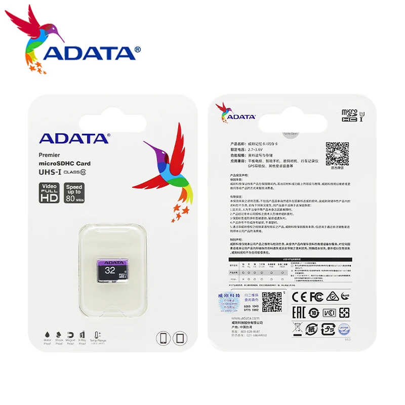 ADATA kartu SD mikro SDHC SDXC, kartu MicroSD TF asli 16GB 32GB kecepatan tinggi kelas 10 U1 untuk ponsel Tablet