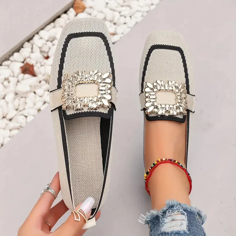 Women Flats Spring 2025 New Large Size Flat Loafers Shoes Women Knitting Slip-on Square Head Breathable Fashion Shoes for Women image 6